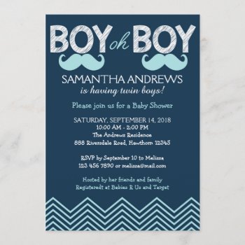 Boy Oh Boy Invitation  Twins Baby Shower Invite by ApplePaperie at Zazzle