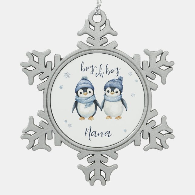 boy oh boy winter baby shower snowflake pewter christmas ornament (Front)