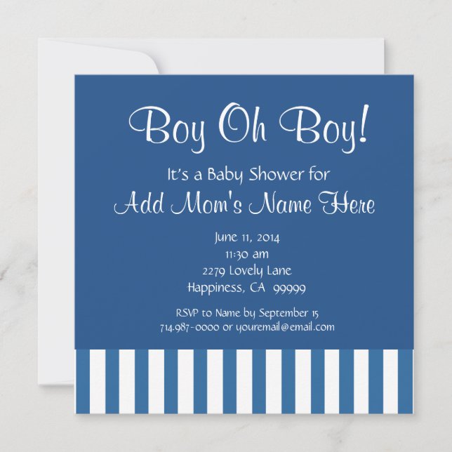 Boy Oh Boy with Blue Stripes Baby Shower A01 Invitation (Front)