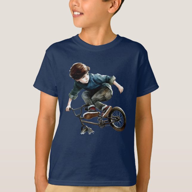 Boy on a Bike Racing Sport Fun  T-Shirt (Front)