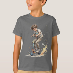 Boy on a Kick Scooter Sport Fun Silhouette T-Shirt