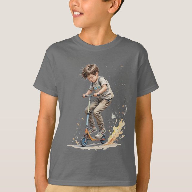 Boy on a Kick Scooter Sport Fun  Silhouette T-Shirt (Front)