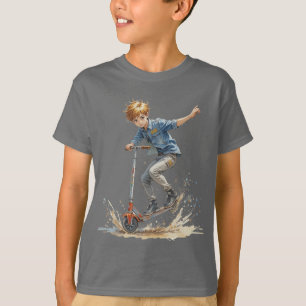 Boy on a Kick Scooter Sport Fun Silhouette T-Shirt