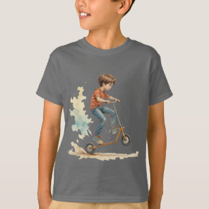 Boy on a Kick Scooter Sport Fun Silhouette T-Shirt