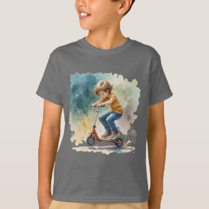 Boy on a Kick Scooter Sport Fun Silhouette T-Shirt