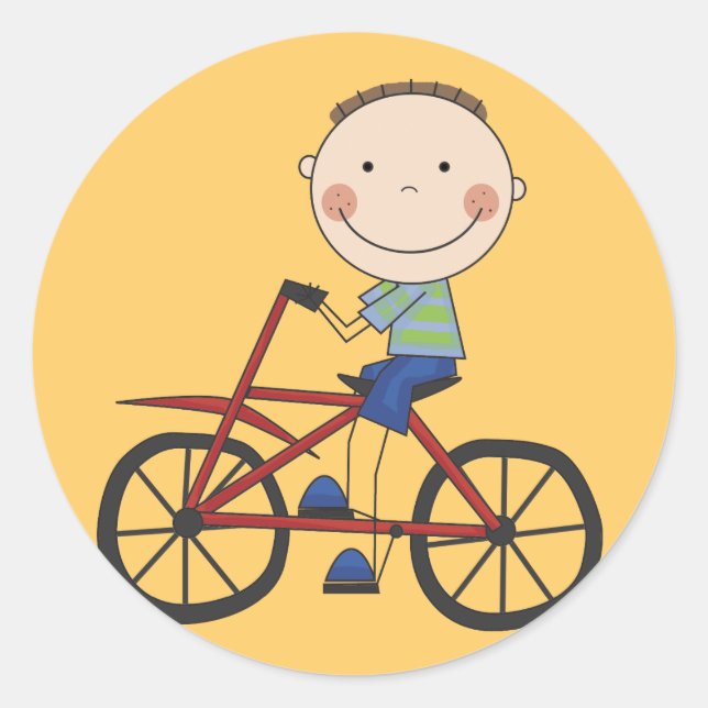 Boy on Bicycle Tshirts and Gifts Classic Round Sticker (Front)