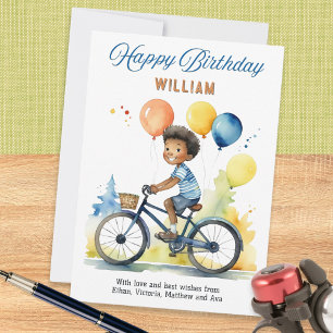 Boy On Bicycle with Colorful Balloons Birthday Card