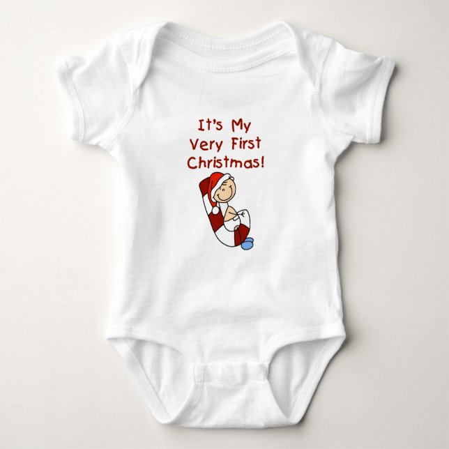 Boy on Candy Cane 1st Christmas Baby Bodysuit (Front)