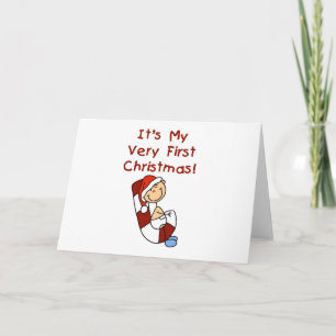 Boy on Candy Cane 1st Christmas Holiday Card