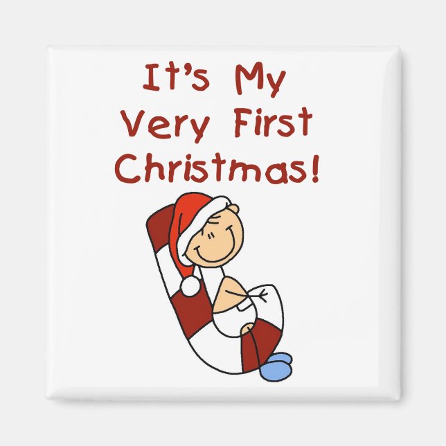 Boy on Candy Cane 1st Christmas Magnet (Front)