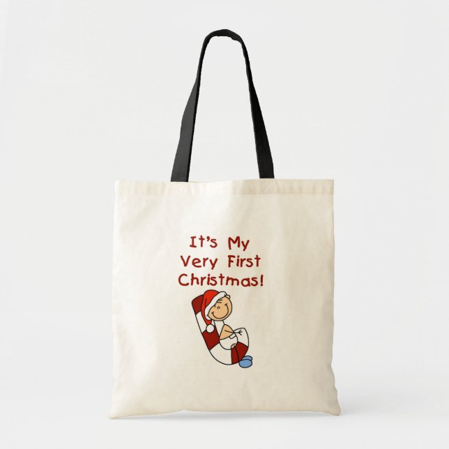 Boy on Candy Cane 1st Christmas Tote Bag (Front)