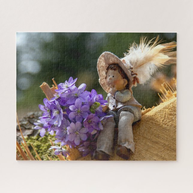 Boy on Log with Flowers Jigsaw Puzzle (Horizontal)