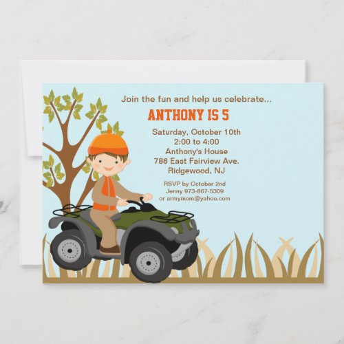 Boy On Quad In the Woods Birthday Invitation