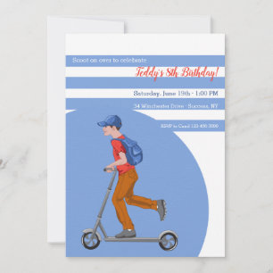 Boy on Scooter Birthday Party Invitation