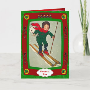 Boy on skis holiday card