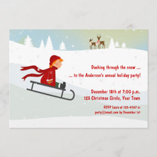 Boy on Sled, Winter Holiday Invitation
