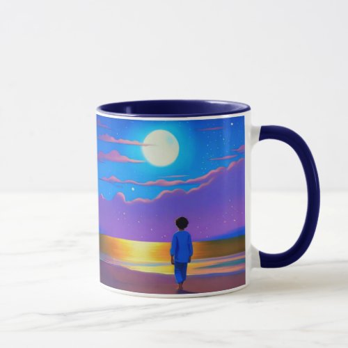 Boy on the Beach Gazing at the Moon Mug