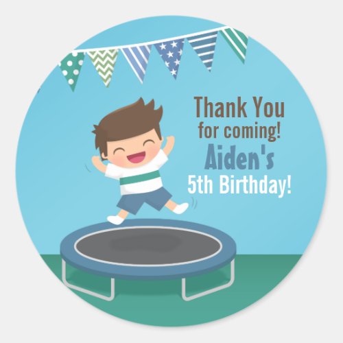 Boy on Trampoline Kids Birthday Thank You Stickers