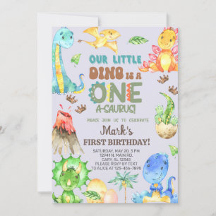 Boy ONE-A-SAURUS 1st first birthday invite. Invitation