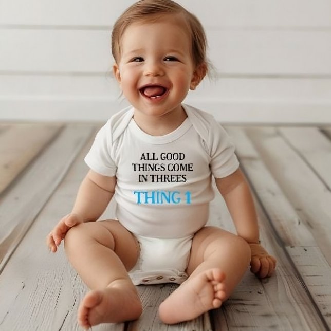 boy one piece for triplets, triplets gift idea,  baby bodysuit (Thing 1-2-3 Bodysuit for Triplets)