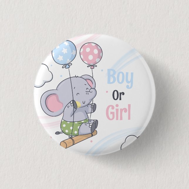 Boy Or A Girl Cute Elephant Gender Reveal  Button (Front)