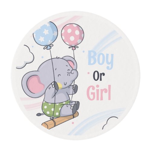 Boy Or A Girl Cute Elephant Gender Reveal  Edible Frosting Rounds