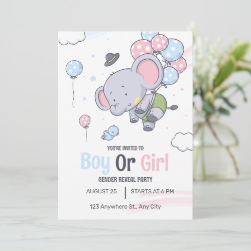 Boy Or A Girl Cute Elephant Gender Reveal  Invitation