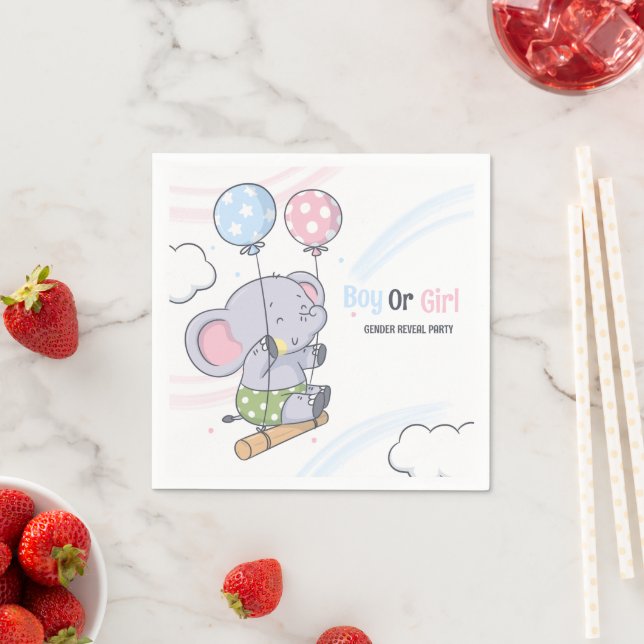 Boy Or A Girl Cute Elephant Gender Reveal  Napkins (Insitu)