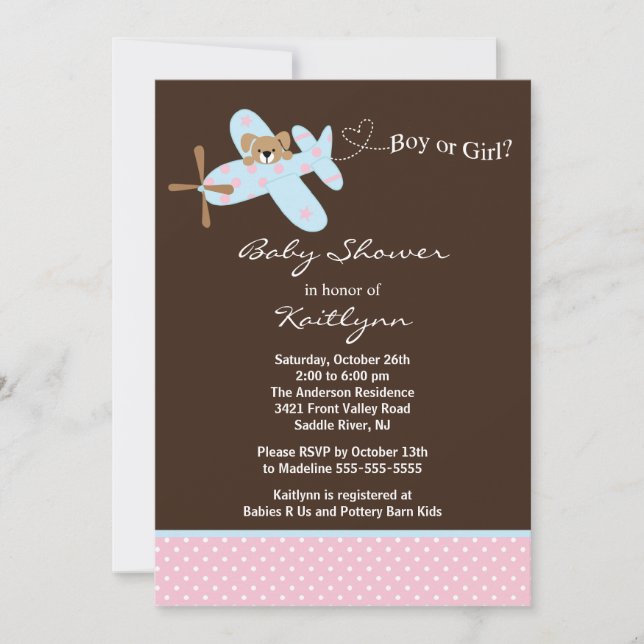 Boy or Girl Airplane Baby Shower Invitation (Front)