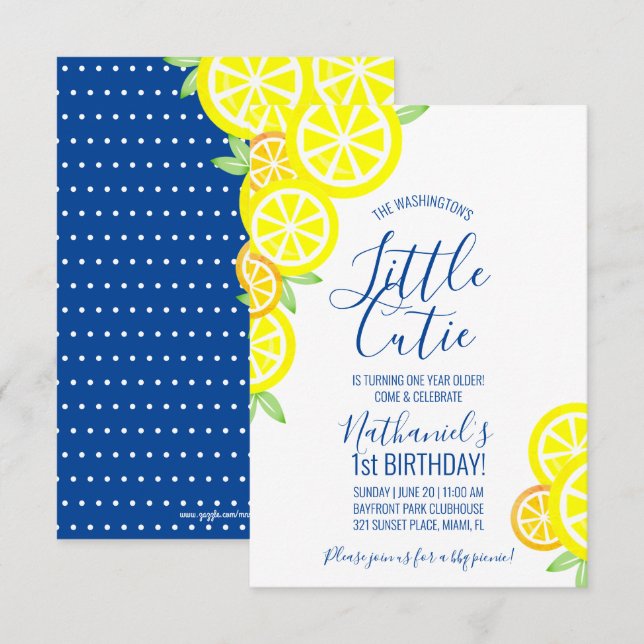 boy or girl ANY AGE lemonade BIRTHDAY PARTY blue Invitation (Front/Back)
