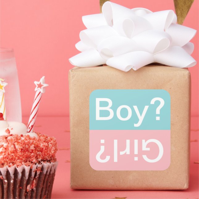 Boy or Girl Aqua Pink Gender Reveal Square Sticker (Party)