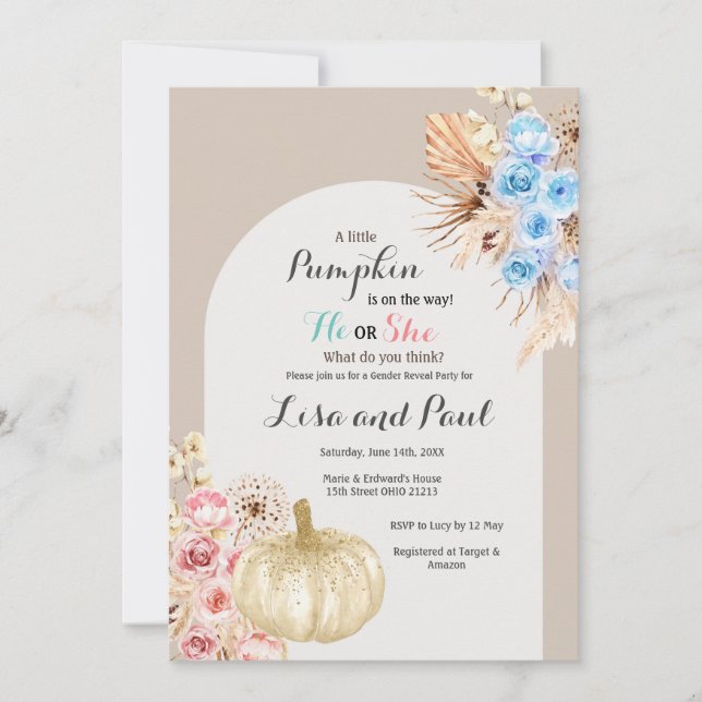 Boy or Girl Autumn Pumpkins Gender Reveal Invitation (Front)