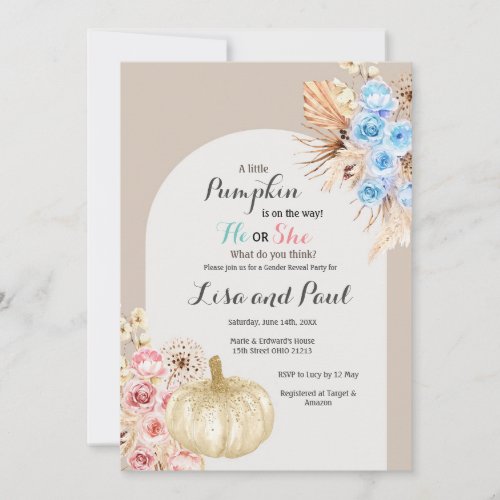 Boy or Girl Autumn Pumpkins Gender Reveal Invitation