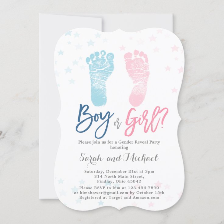 Boy or Girl Baby feet Gender Reveal Invitation | Zazzle