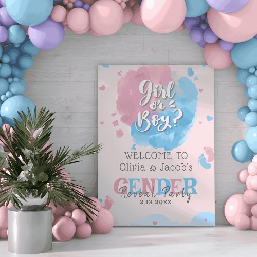 Boy or girl baby feet gender reveal Welcome sign