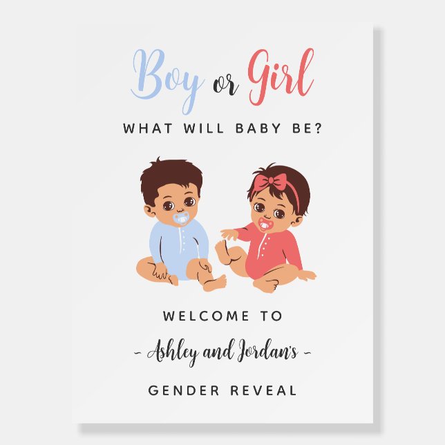 Boy or Girl Baby Gender Reveal Welcome Sign (Front)