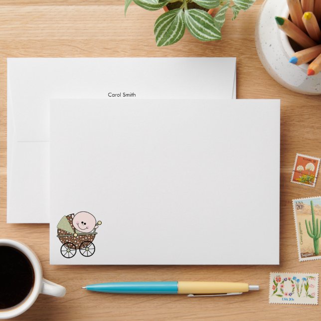 Boy or Girl Baby Invitation or Thank You  Envelope (Desk)
