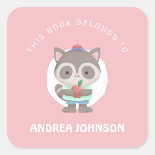 Boy or Girl Baby Raccoon  Apple Kids Name Funny Square Sticker