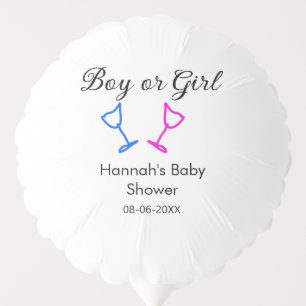 Boy or girl baby shower pink blue glass name date balloon