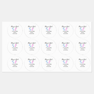 Boy or girl baby shower pink blue glass name date kids' labels