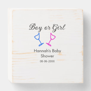 Boy or girl baby shower pink blue glass name date  wooden box sign