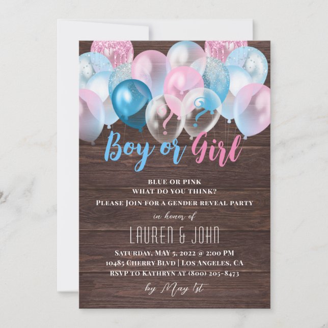Boy or Girl Balloon Gender Reveal Invitation (Front)