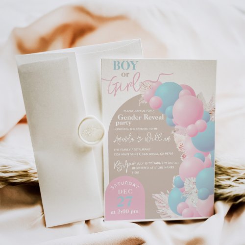 Boy or Girl Balloon Modern Gender reveal party   Invitation