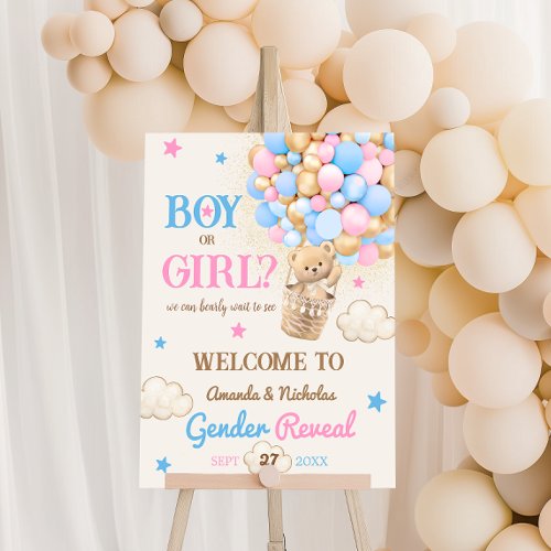Boy Or Girl Bear Gender Reveal Pink Blue Welcome  Foam Board