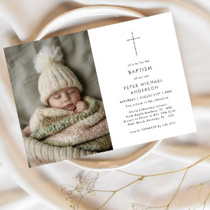 Boy or Girl Black White Baptism Christening Photo Invitation