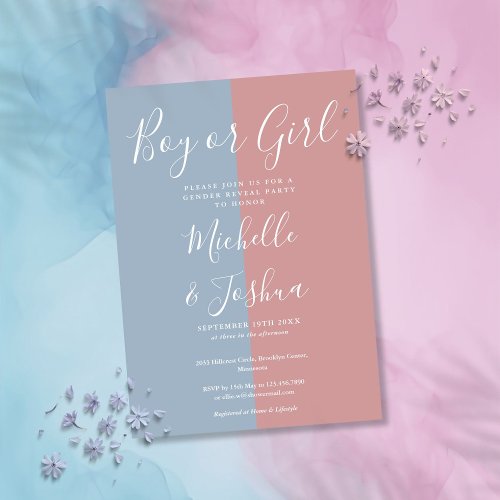 Boy Or Girl Blue And Pink Gender Reveal Party Invitation