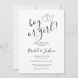 Boy Or Girl Blue Pink Hearts Gender Reveal Party Invitation