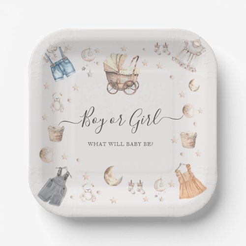 Boy or Girl Boho Nursery Baby Crib Gender Reveal Paper Plates