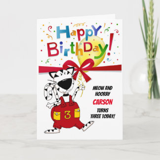 Boy or Girl Cute Cartoon Cat 3rd Birthday Card