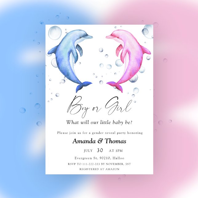 Boy or girl - Dolphin - Nautical gender reveal Invitation (Creator Uploaded)